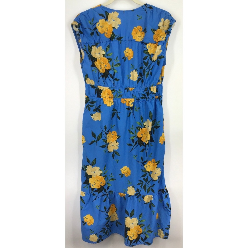 Time and Tru Blue Yellow Floral Sleeveless Dress w/ Pockets Tiered Hem Size M (8 - Picture 2 of 9